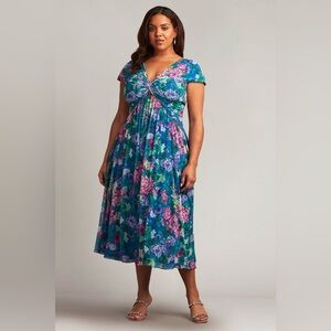 NWT TADASHI SHOJI EMILIA FLORAL PRINT DRESS Cadet Blue Size 14 CAY21073MD.